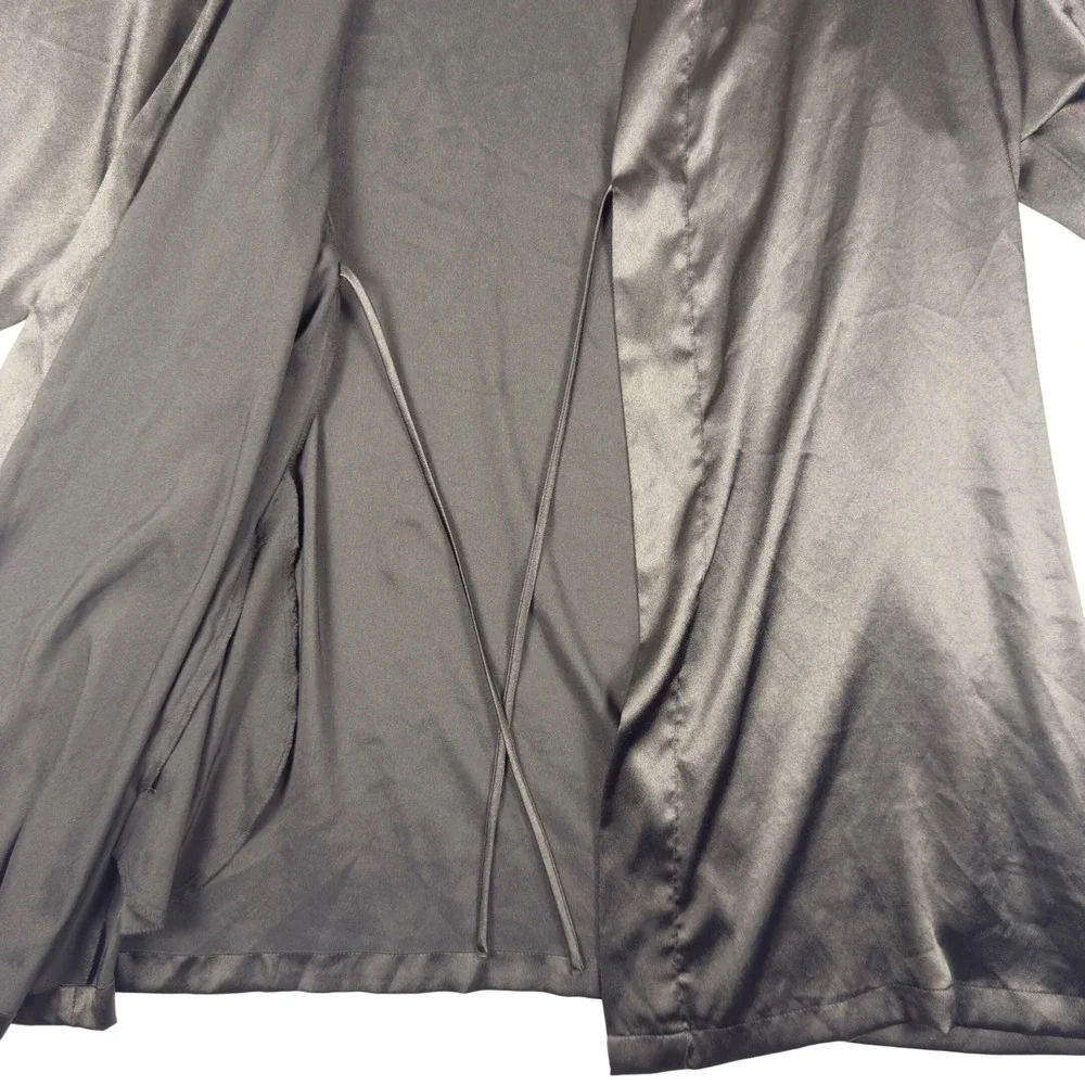 Victoria's Secret Black Satin Robe Kimono Short Wrap M/L Wedding Boudoir